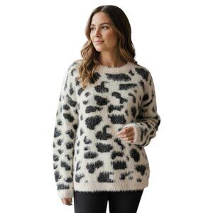 Raga Leopard Eyelash Knit Sweater Beige Black XS Soft Cozy